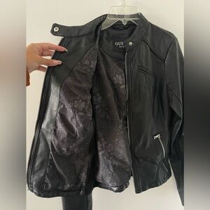 Guess leather jacket black size small flower print inside. lightly used